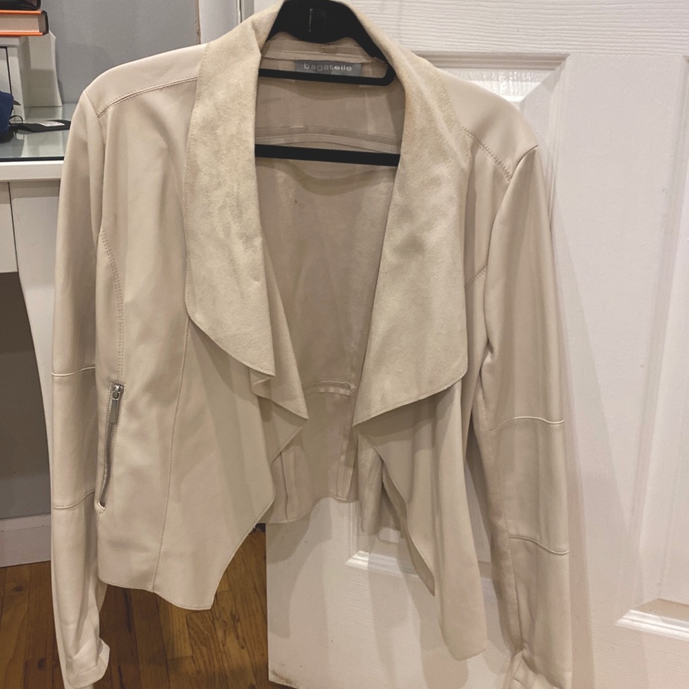 Bagatelle Draped Faux Leather & Suede Jacket sz Small (nude/pink)